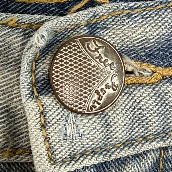 Free People Distressed Denim Lace-Trim Shorts, 26 - Picture 5 of 8